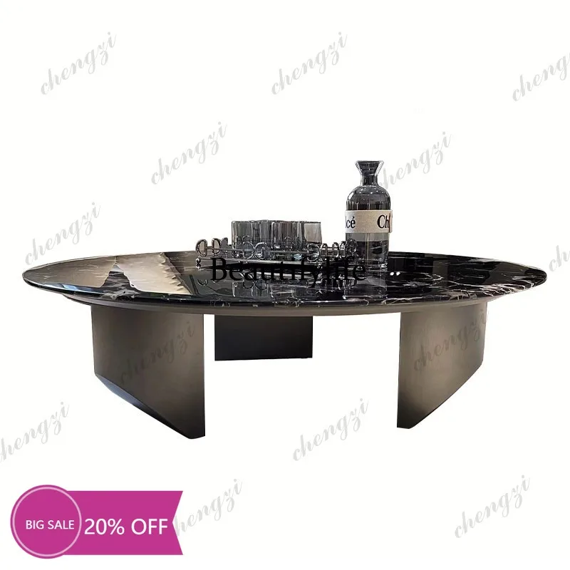 MM02 Italian minimalist natural marble black rose suspended coffee table living room custom round coffee table