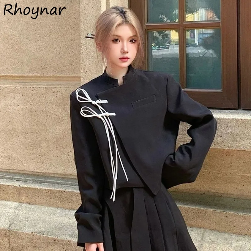 

Black Blazers Women O-neck Loose All-match Chinese Style Classical Vintage Spring Autumn Coats Chic Popular Minority Female New