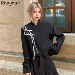 Black Blazers Women O-neck Loose All-match Chinese Style Classical Vintage Spring Autumn Coats Chic Popular Minority Female New