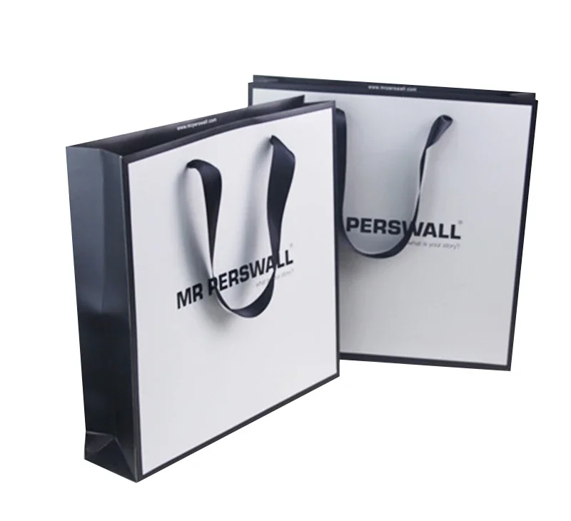 white Paper gift bag with ribbon Custom Jewellery Paper Bag For Jewelry Business Sales Store