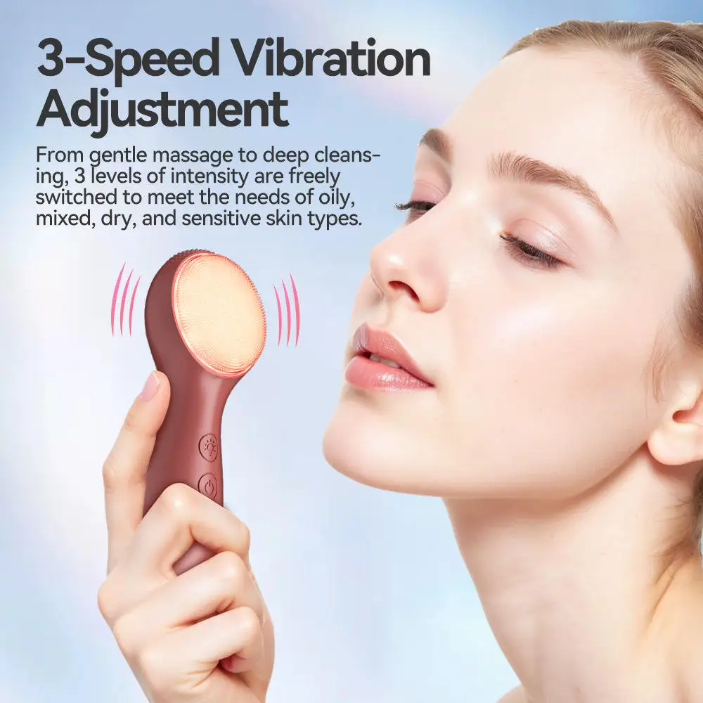 เครื่องนวดหน้าซิลิโคนไฟฟ้าแบบพกพา Sonic Vibrating Face Cleaning Brush