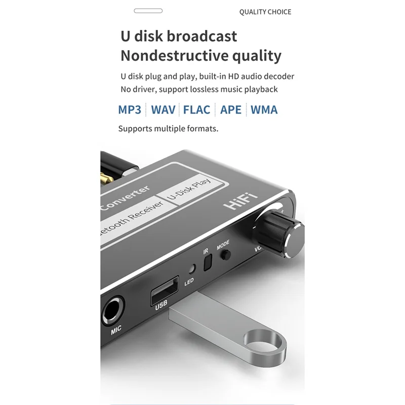POP-lHIFI Penerima Audio Bluetooth 5.2 Koaksial/Mic/USB Input U-disk 3.5MM/L R RCA Output Adaptor Nirkabel untuk Mobil KTV