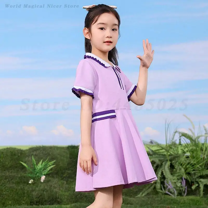 Bambini Ragazzi Ragazze Uniforme scolastica Pantaloncini estivi a maniche corte Abbigliamento sportivo Abito dolce viola Abbigliamento stile college per bambini