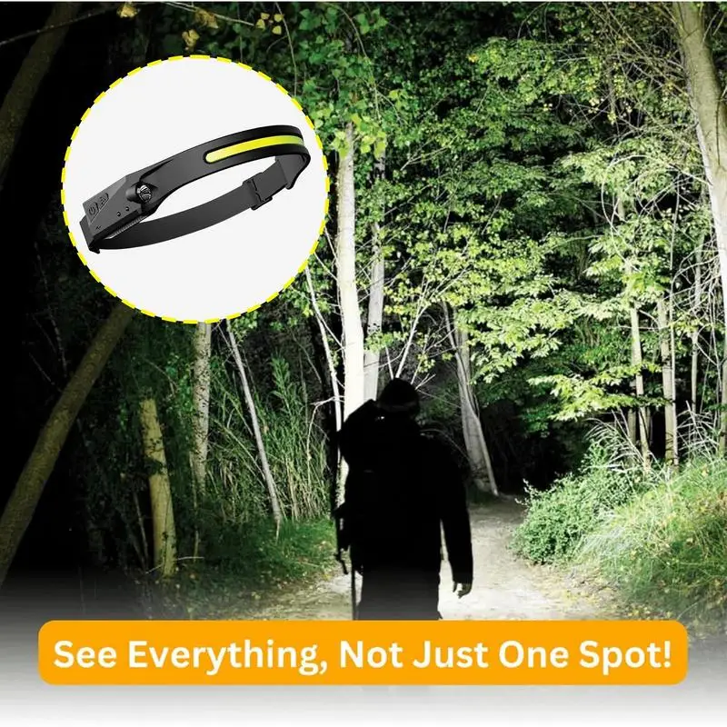 Flashlight Head Lamp Bright Led Headlight Work Wide Beam Headlamp Lightweight Running Headlamps Motion Sensor USB Headband