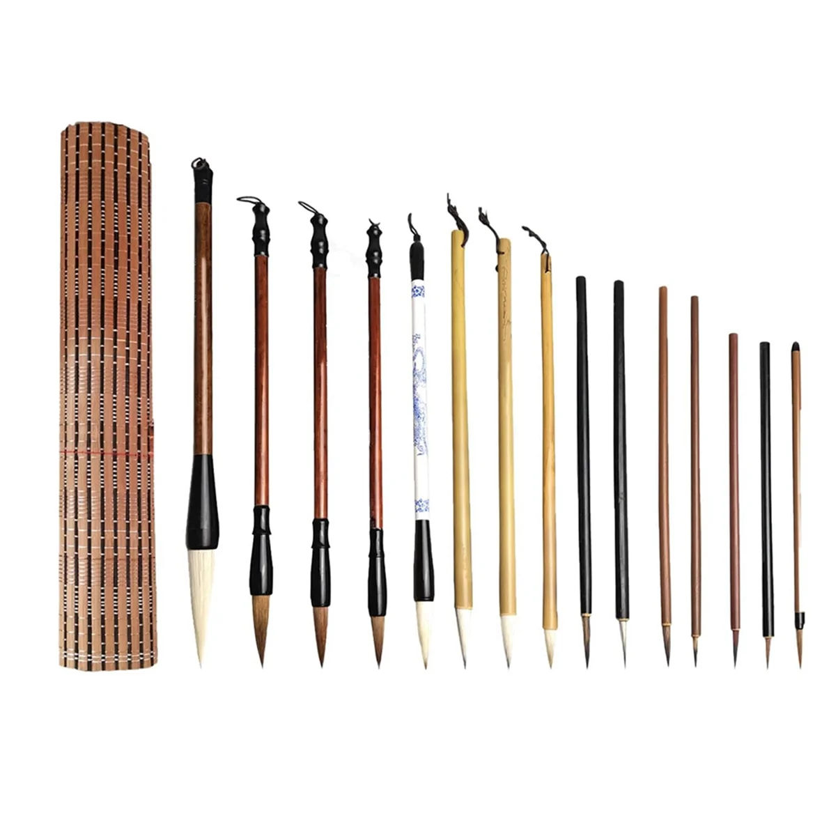 

Chinese Calligraphy Brushes Set, 15Pcs Chinese Writing Brushes with Bamboo Pen Holder Japanese Painting Ink Brushes