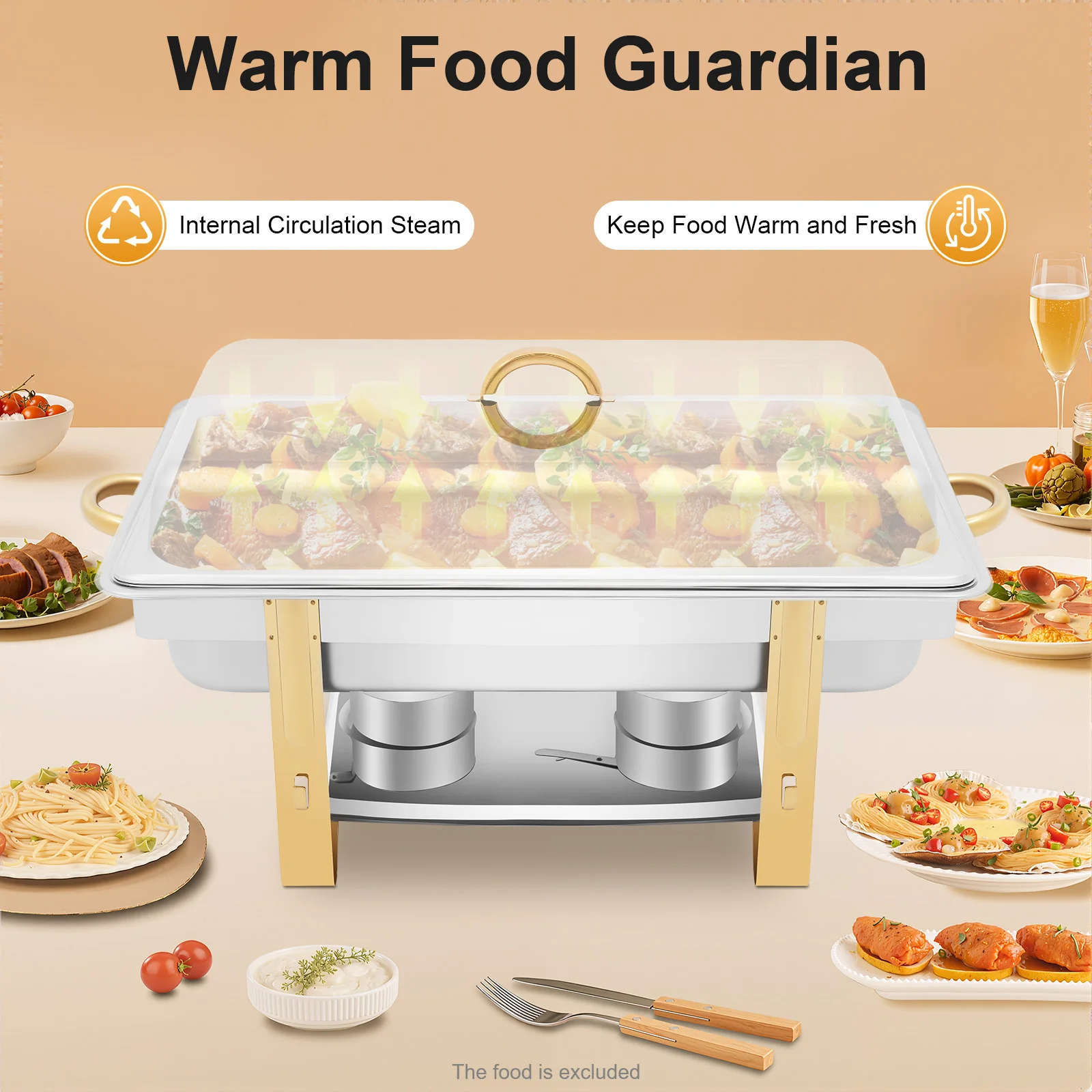 

Chafing Dish, 2.38gal Capacity Warm Food Guardian Adjustable Heat for Hotel Buffet Restaurant Family Gathering Banquet Wedding
