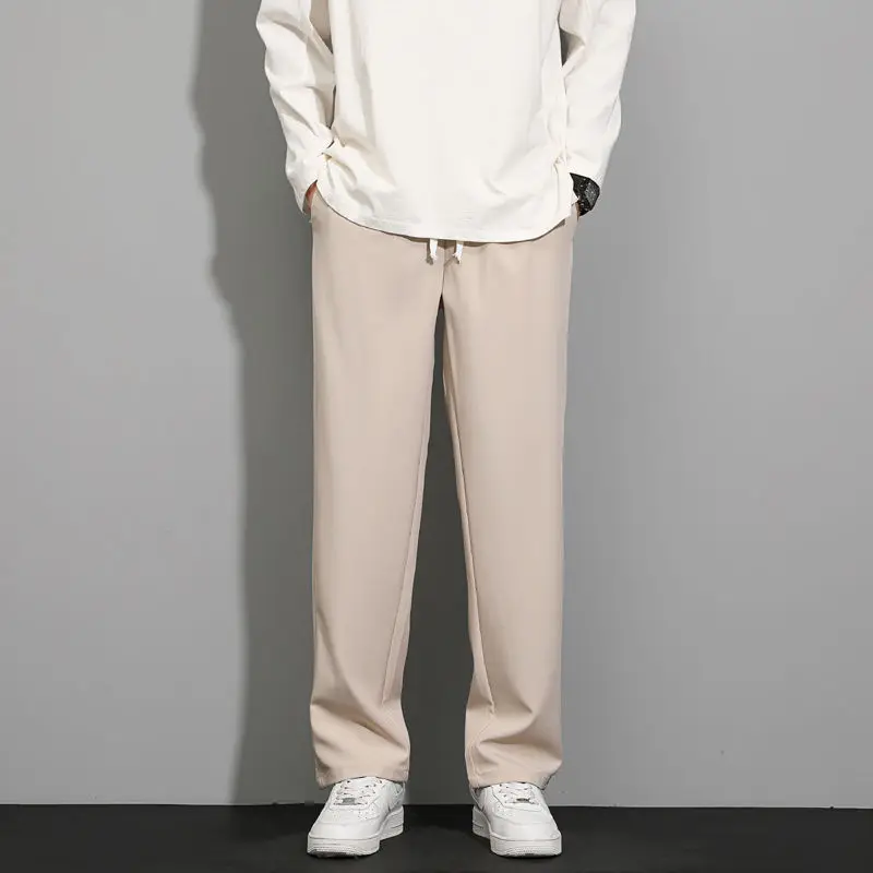 

Осенне-зимняя модная однотонная мужская одежда с эластичной резинкой на талии и шнурком, корейский повседневный универсальный корейский карманный прямой костюм, брюки