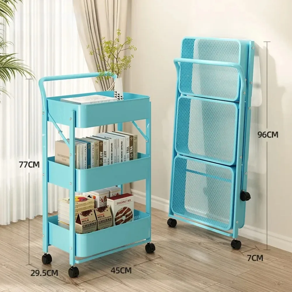 Estante de almacenamiento plegable con ruedas, carrito sin instalación, soporte multifunción para dormitorio, decoración, estante para aperitivos, estante de almacenamiento con carrito móvil