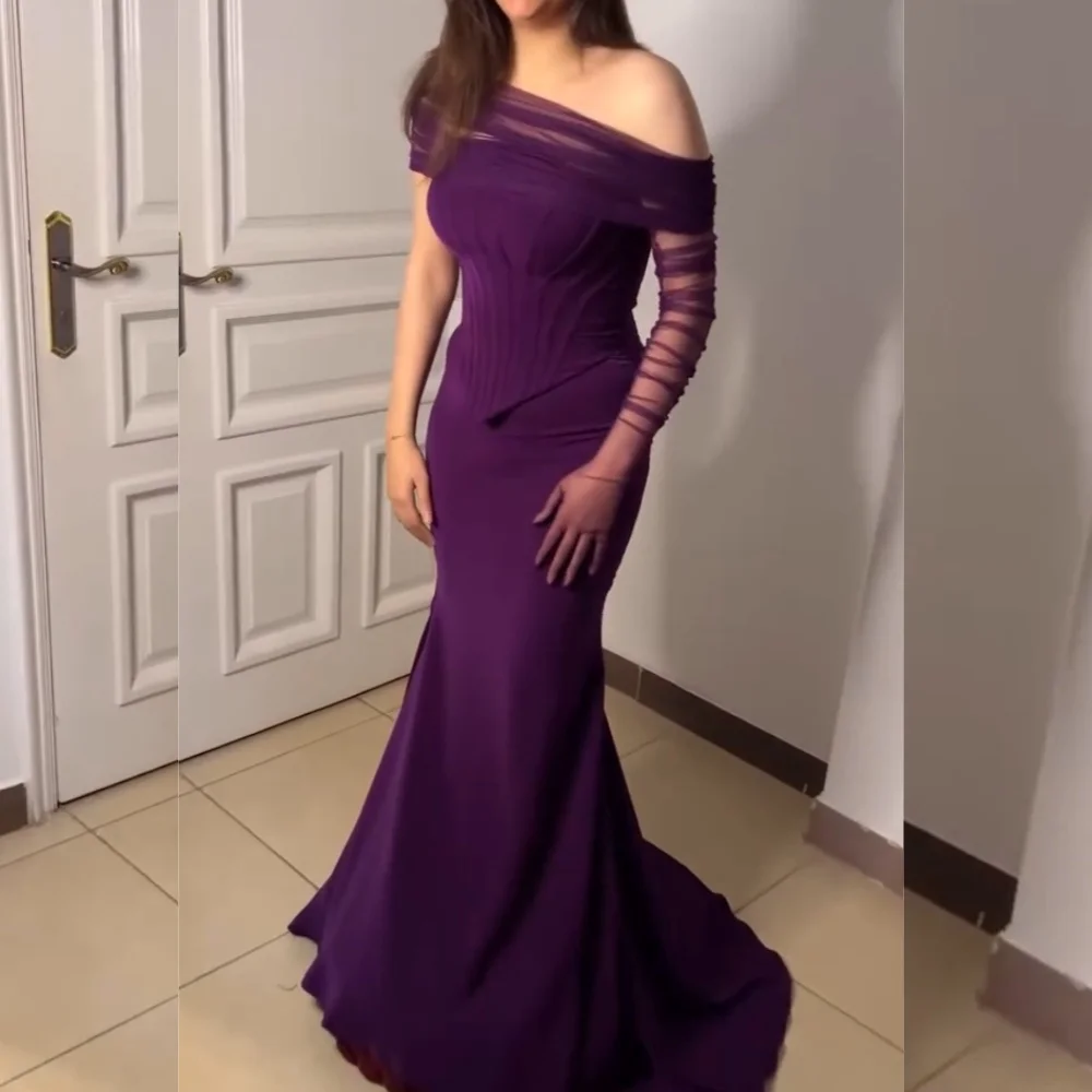 

Customized Fashion Jersey Pleat Mermaid Off-the-shoulder Long Dresses Bespoke Occasion Elegant High Quality
