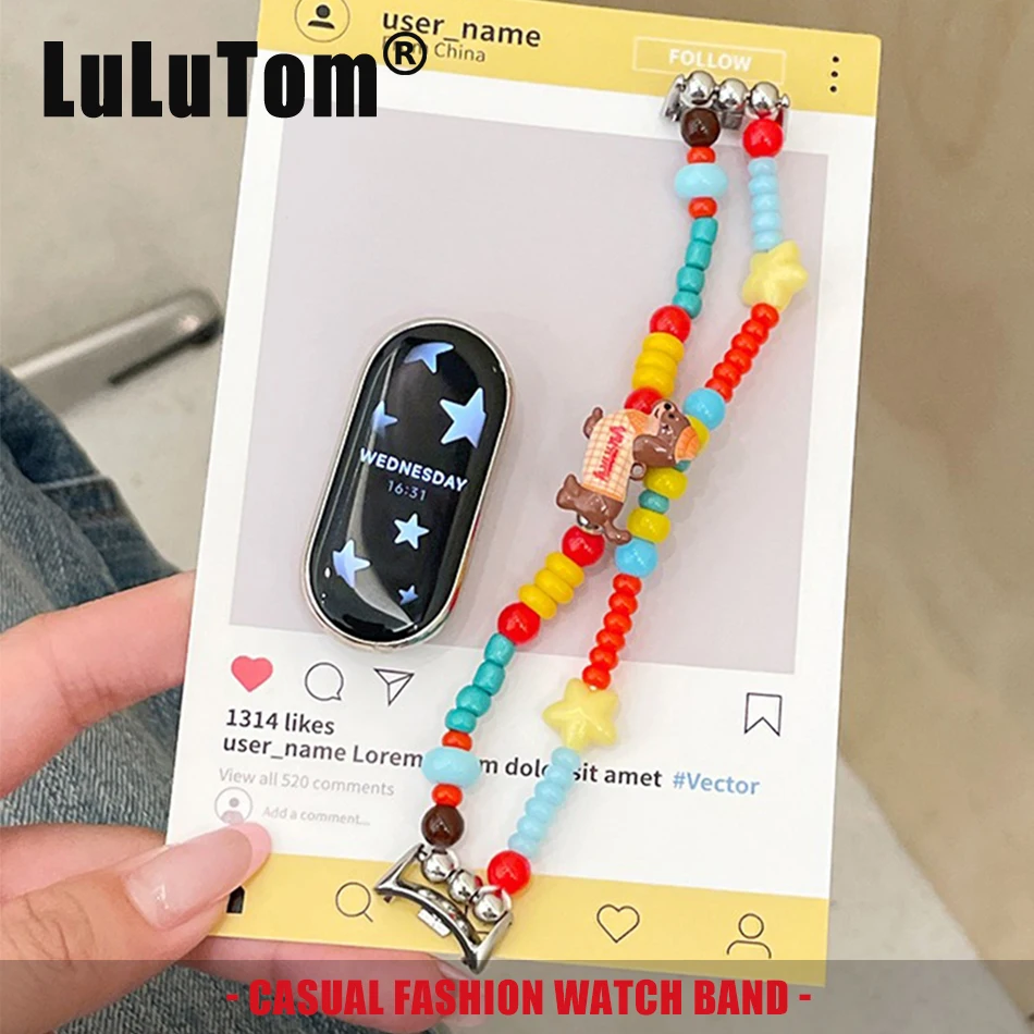 

Strap For Xiaomi Mi Band 10 9 8 Pro Watchband For Miband 8Pro 9 Pro Fashion Cartoon Cute Dog Colored Beaded Bracelet Wristband