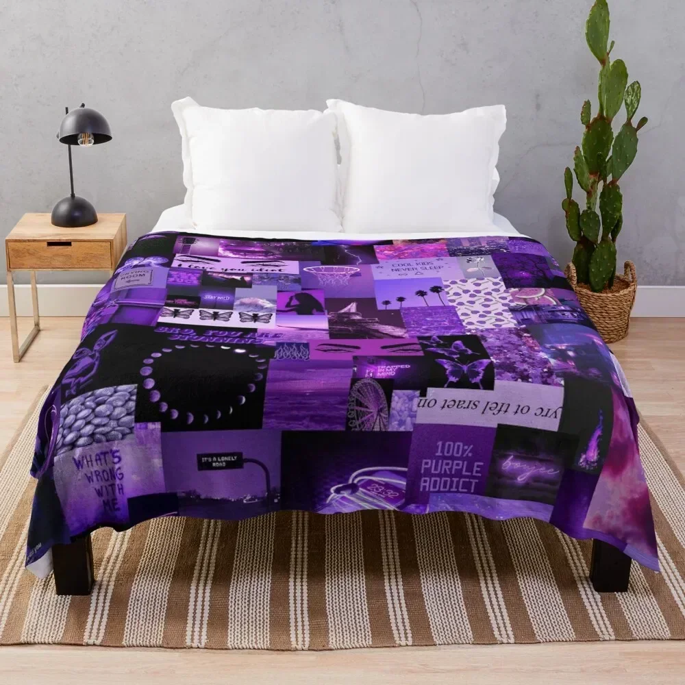 

Purple Aesthetic Collage Throw Blanket Cozy Microfiber Throw Blanket for Home Bedroom