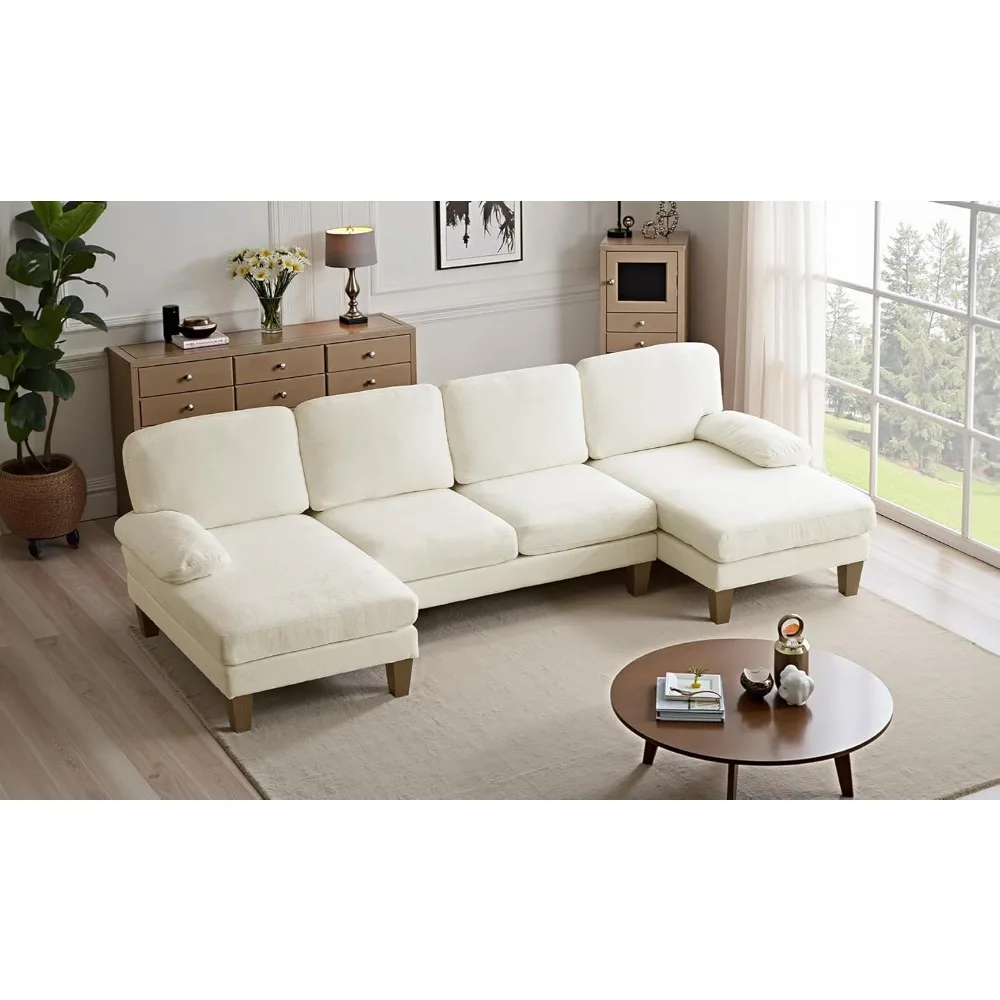 

110 Sectional Couches for Living Room, U Shaped Couch with Double Chaise, 4-Seat Sofa Set with Chenille Fabric for Home Fu