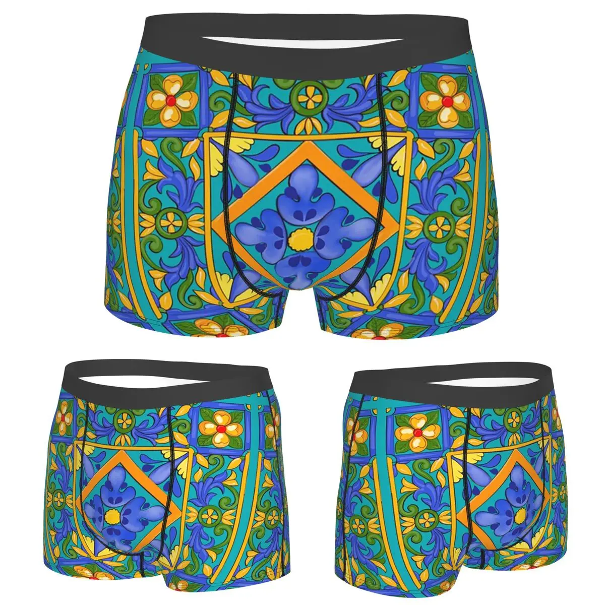 

Boxer Underpants Shorts Summer ,Sicilian Tiles ,majolica,lemons ,Mediterranean Panties Men's Ventilate Underwear for Homme Man
