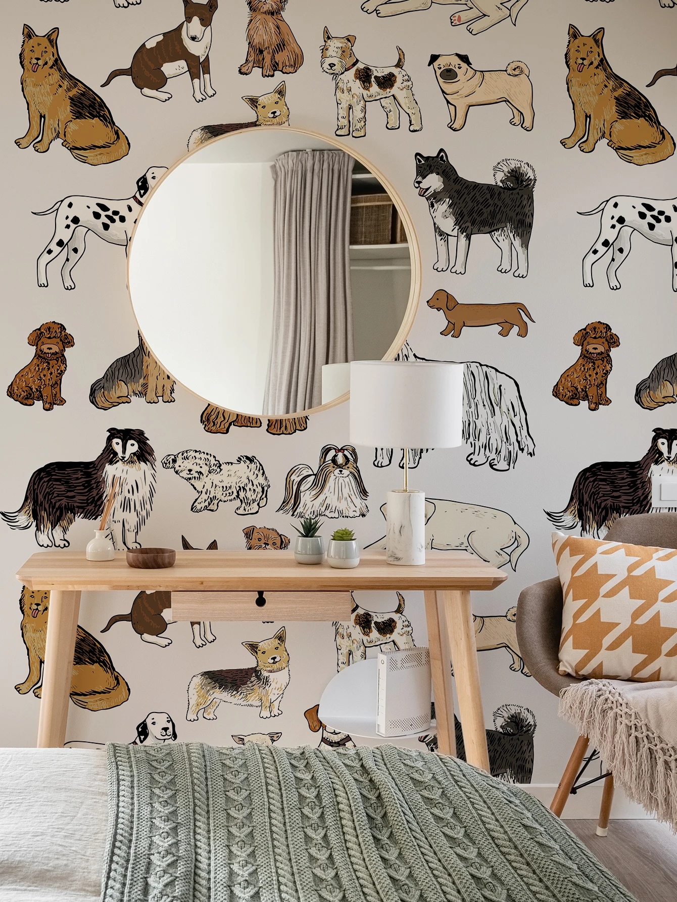 1SET/3PCS, painted puppy lines cat pattern moisture-proof self-adhesive waterproof wall stickers home decoration stickers