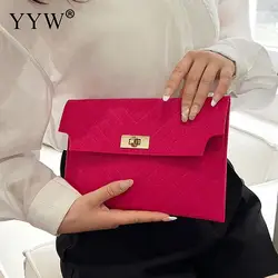 Red Clutch Bag Women 2023 Summer Minimalism Handheld Envelope Bags Felt Indentation Handbag Solid Color Business Women's Bag