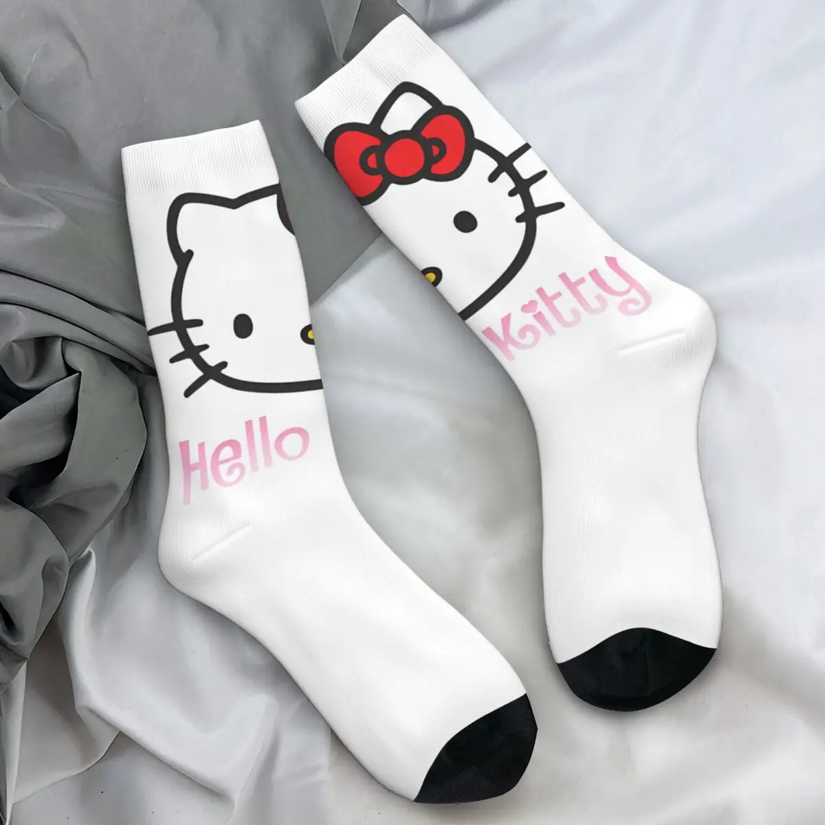 Hello Kitty-Calcetines góticos para hombre y mujer, medias con estampado de caras de otoño, antideslizantes, Unisex