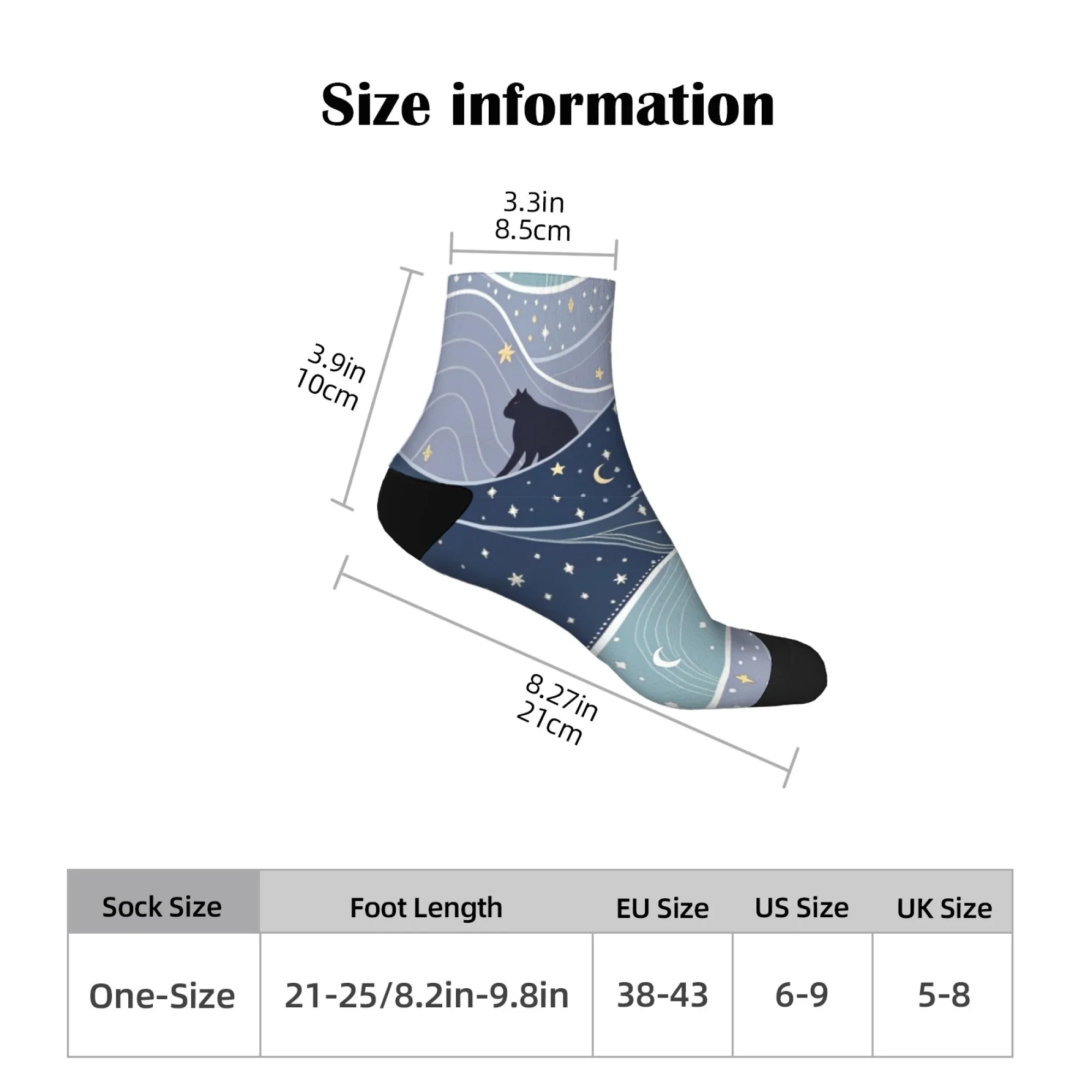 Cat Star River style Short Socks Polyester Blend Comfortable Casual Socks for Women Men Unisex Soft Breathable Lightweight