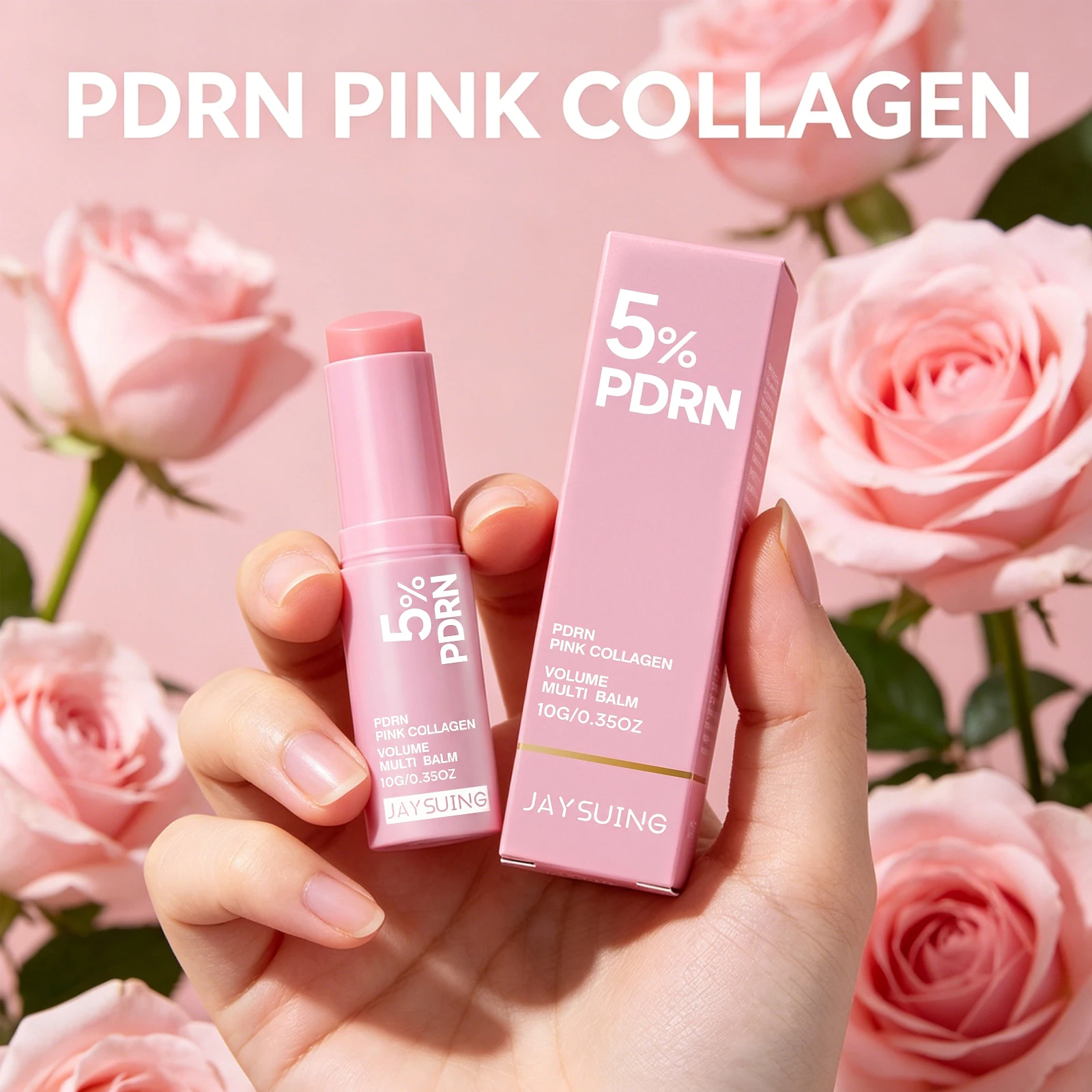 PDRN Pink Collagen Volume Multi Balm Stick For Face Lip Eyes Neck Moisturizing Makeup Base Nourish Create Healthy-Looking Skin