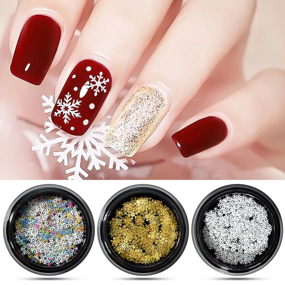 1Jar Schneeflocken Nagel Glitzer Pailletten Ausgehöhlte Nagelkunst Paillette Weihnachten Weiße Schneeflocken Weihnachten Flitter Maniküre Zubehör