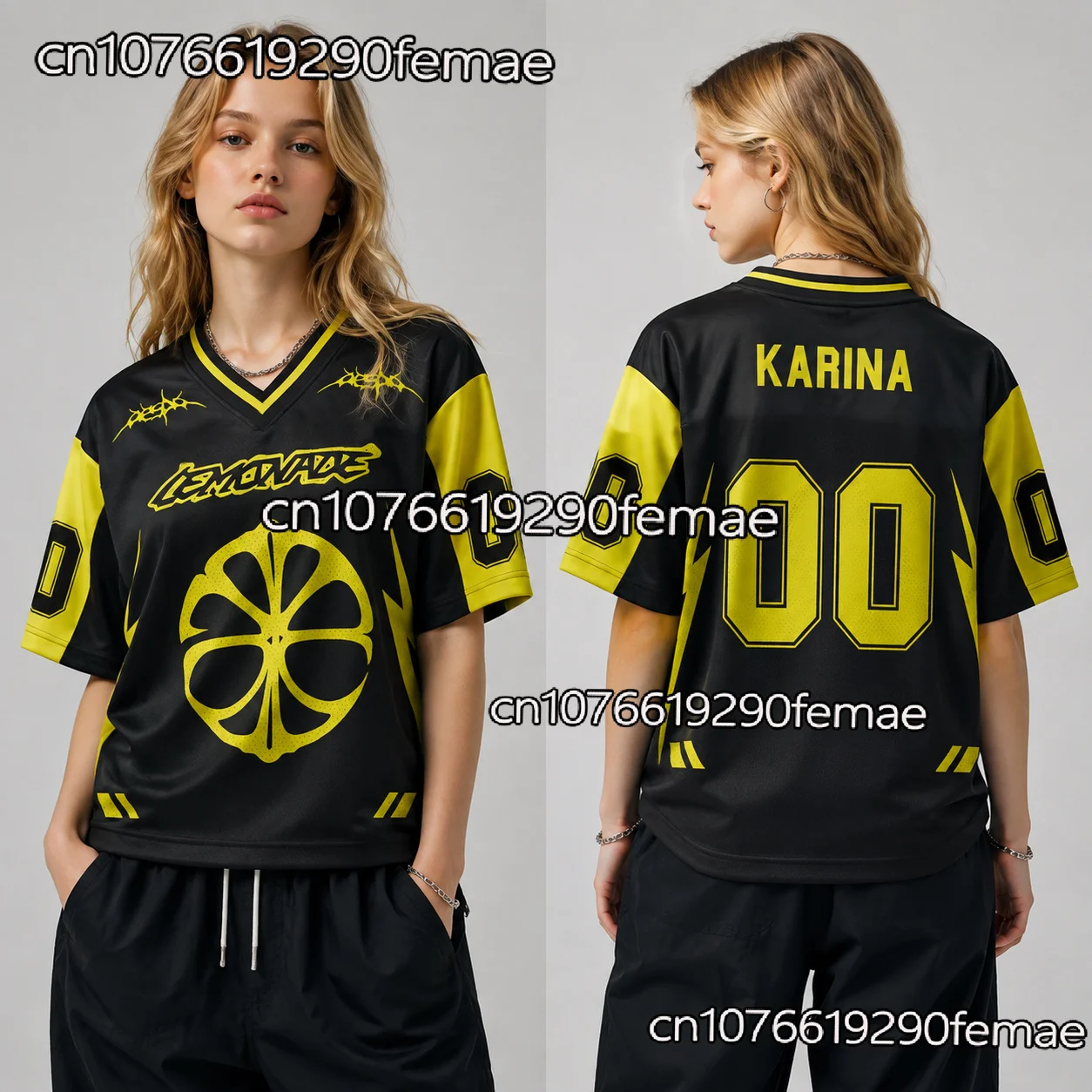 AESPA LEMONADE Collection V-Neck Jersey 2026 Summer New Women's Quick-Dry Athletic Top for Music Festival KPOP Dance Practice