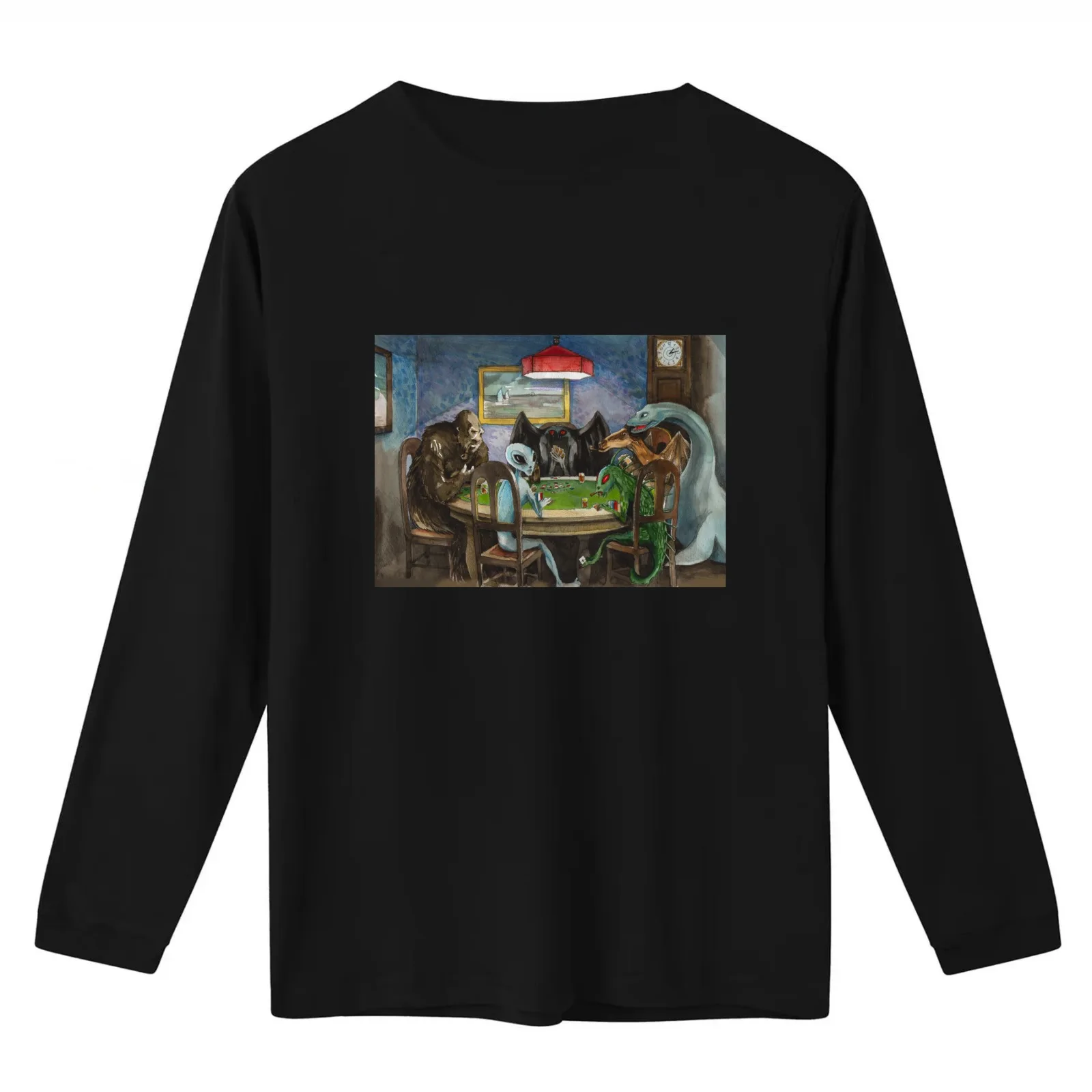 Cryptids playing poker T-Shirt Summer Casual Cotton Tee Oversized Streetwear Tops Vintage Graphic Print Unisex Men Women
