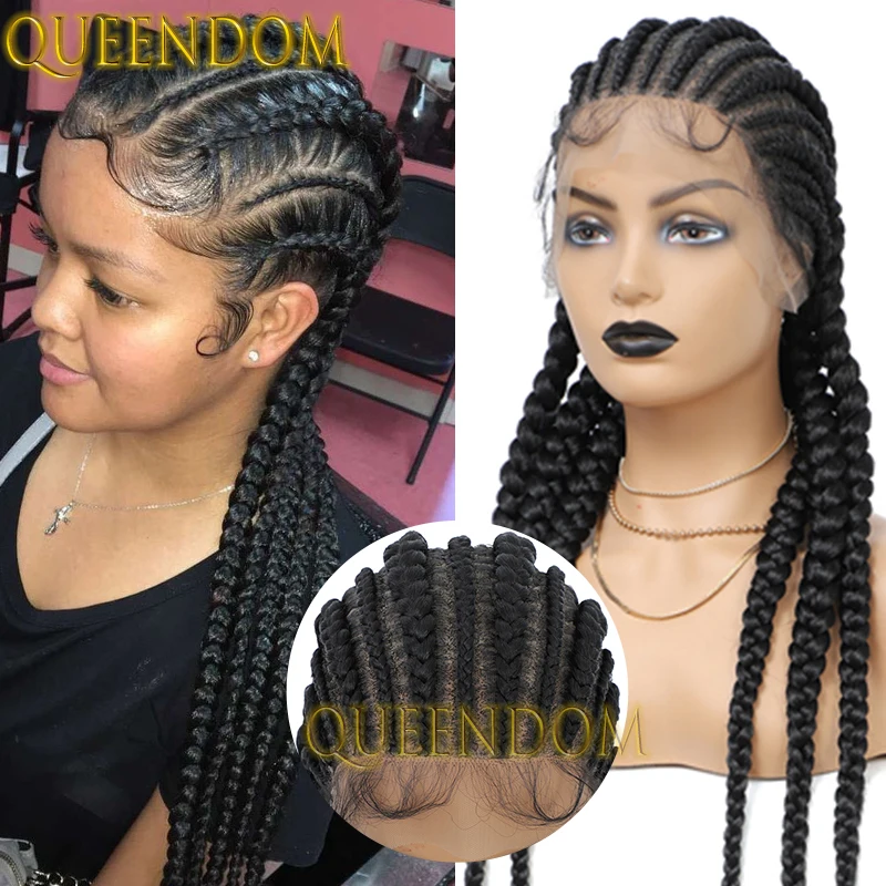 Full Lace Synthetic Box Braid Wig 36 Inch Heat Resistant Crochet Jumbo Cornrow Plait Braids Wig Knotless Dutch Twins Braided Wig