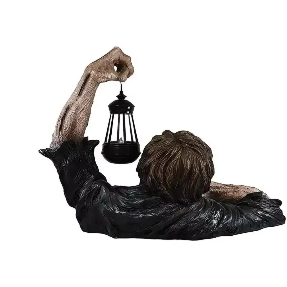 Linterna LED de zombis para Halloween, decoración de terror para gatear, linterna de sujeción aterradora, estatuilla de zombis para exteriores, luz para patio, césped, decoración de jardín