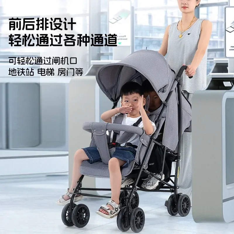 

2025Twin baby strollers can sit or lie down. The front and rear seats of the baby strollers are light and foldable