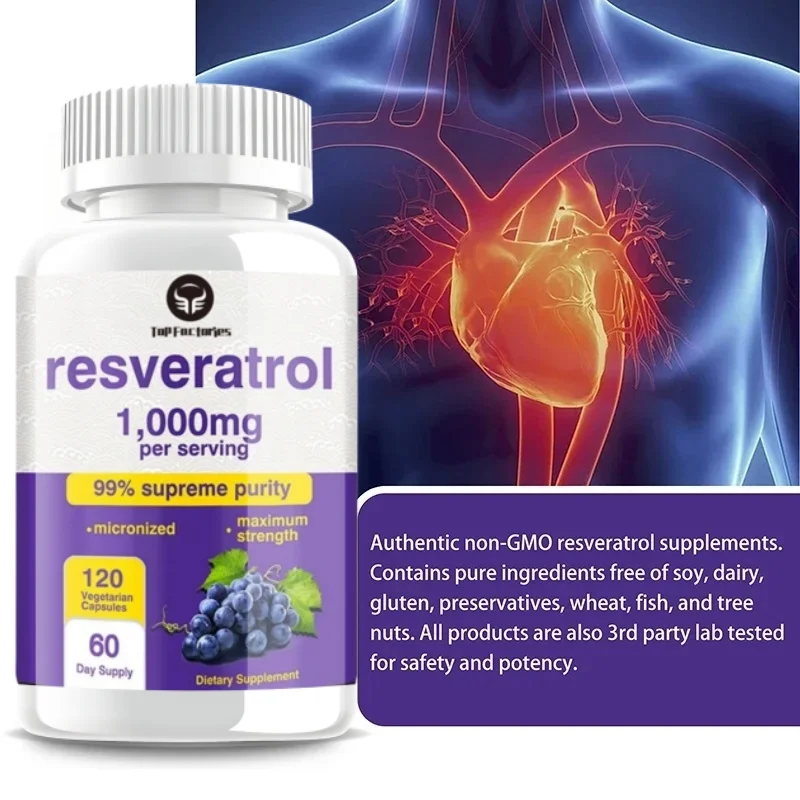 Resveratrol 1000mg High Potency Antioxidant Supplement Trans Resveratrol Promotes Antiaging Cardiovascular