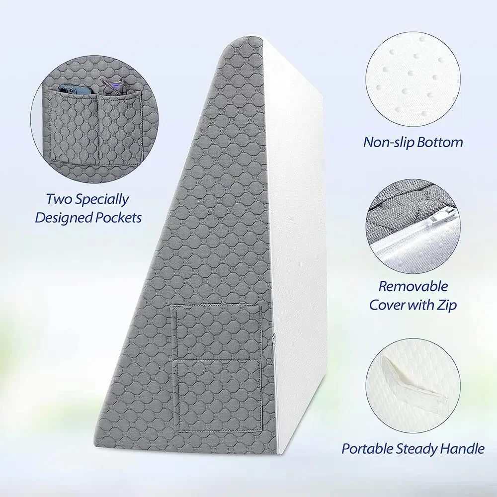Cuscino triangolare con cuscino a cuneo per letto superiore in memory foam per aiutare con il riflusso acido e i Gerd