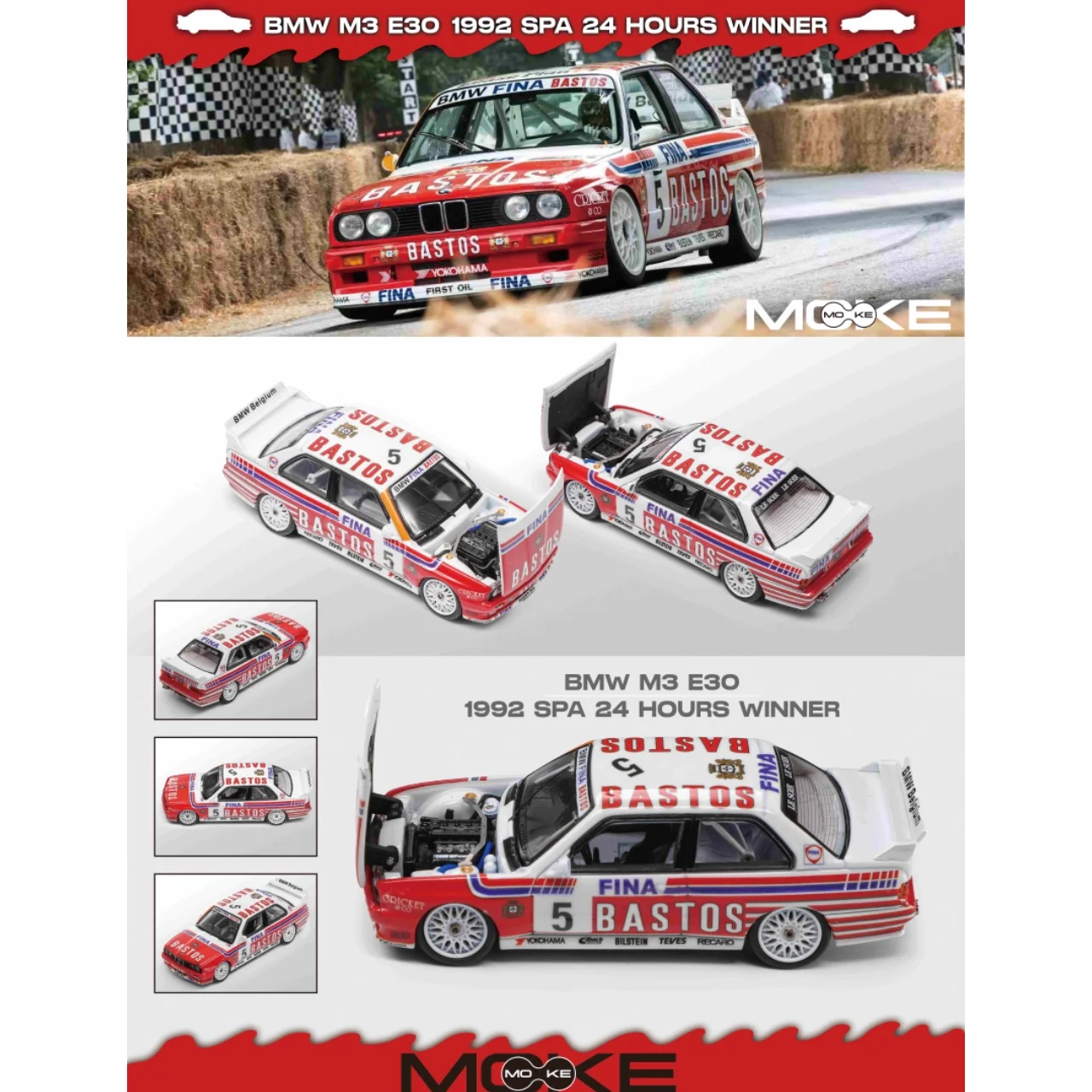 مورتال موك 1/64 بي ام دبليو M3 E30 1992 سبا 24 ساعة الفائز 7 أحد عشر # 29 واتسون هاتشيسون # 6 لعبة هدية للأطفال على شكل سيارة مصنوعة من خليط معدني #5