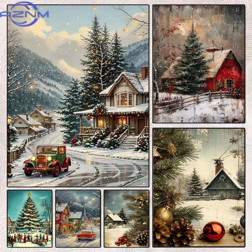 AZNM Christmas tree covered in snow Poster Sticker Self Adhesive for Office Home Theater Wall Art Corridor Decor Fancy Gifts