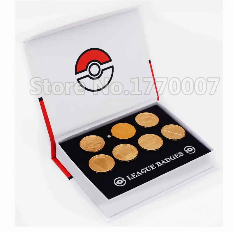 Poke Gym-insignias de monstruo de bolsillo, broches de la Liga de la región de batalla Frontier, 7 piezas, nuevo en caja, colección de regalo