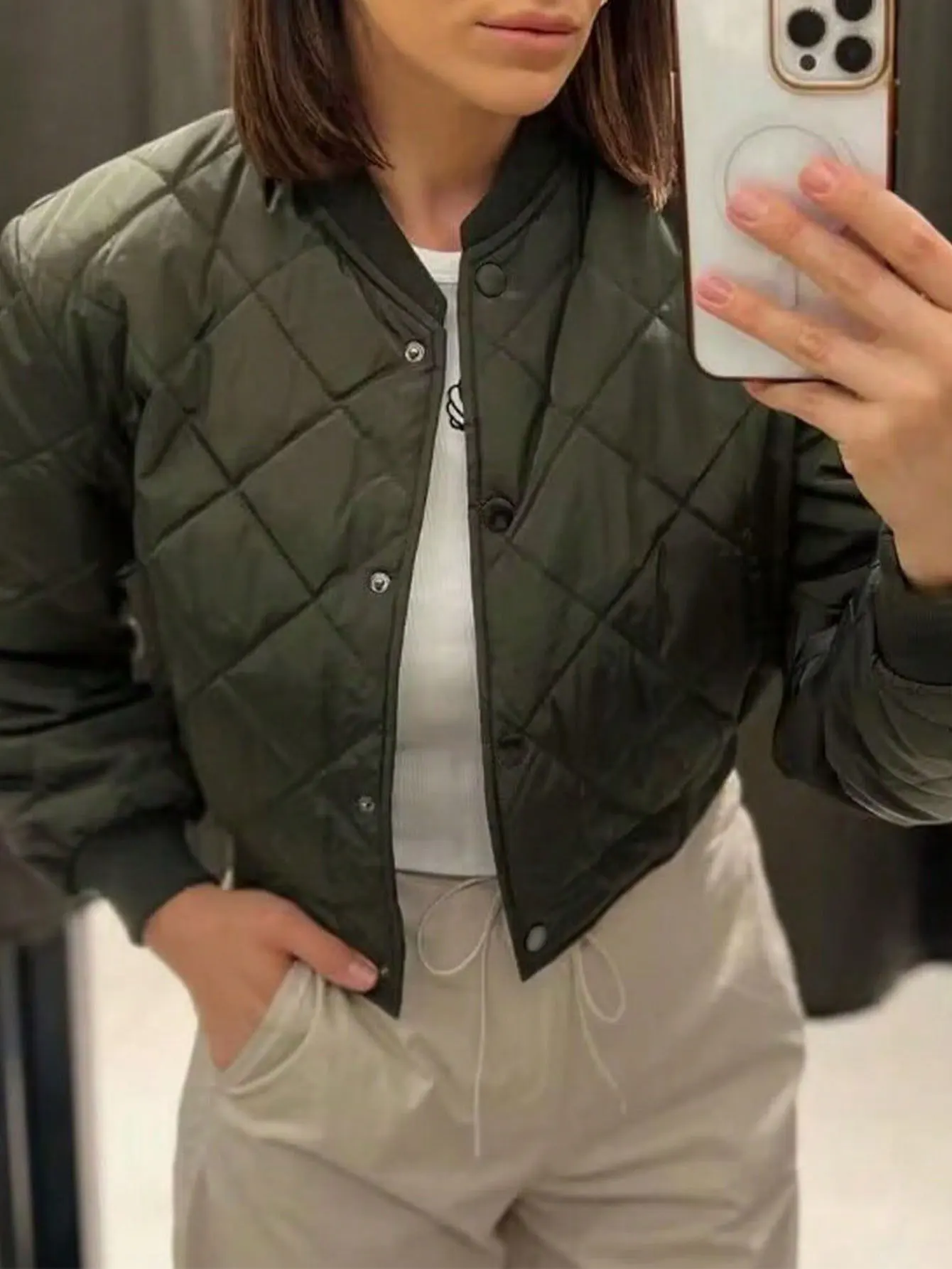 

Women's Quilted Coat Autumn Winter Basic Plain Single Breasted Button Front Long Sleeve Crew Neck Casual Daily Fashion