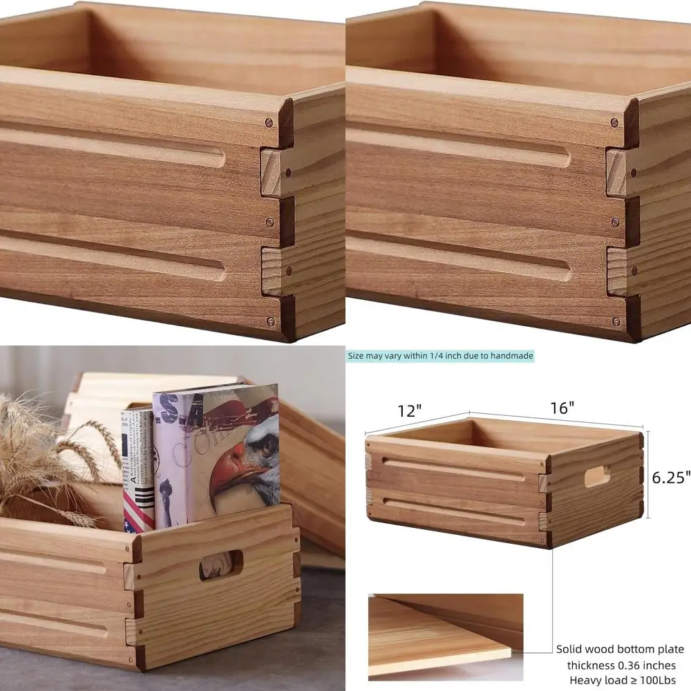 

Набор деревянных контейнеров для хранения из 4 штук, 16x12x6,25, прочные коробки из цельного дерева с ручками, органайзеры в фермерском стиле для домашнего декора, брюки