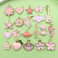 20pcs Pink Enamel Charms Alloy Animal, Flowers, Heart Pendants for DIY Bracelet Necklace Jewelry Making Accessories