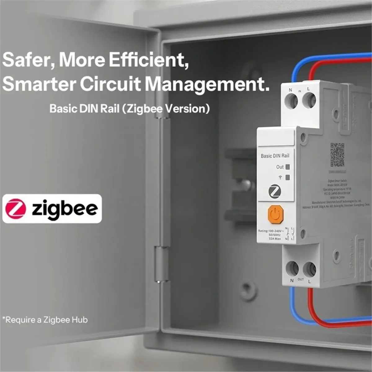 BASIC-ZB1GSP Basic DIN Rail Zigbee Smart Switch 32A High-Power Double-Pole Switching Tracking Overload Protection