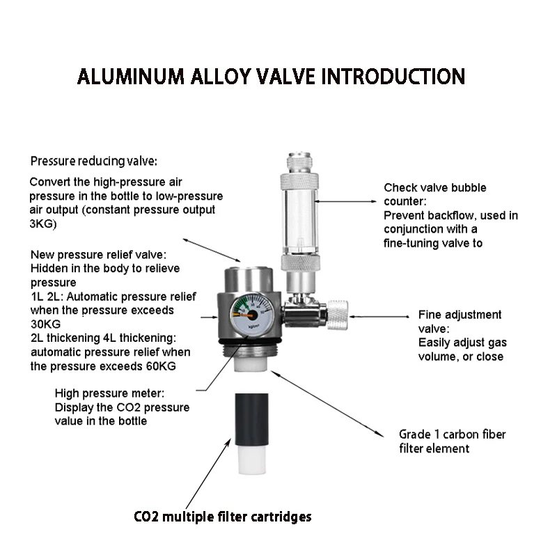 Aquarium CO2 Generator System Kit CO2 Cylinder Generator System with Solenoid Valve Bubble Diffuser fish tank Carbon Dioxide1/2L