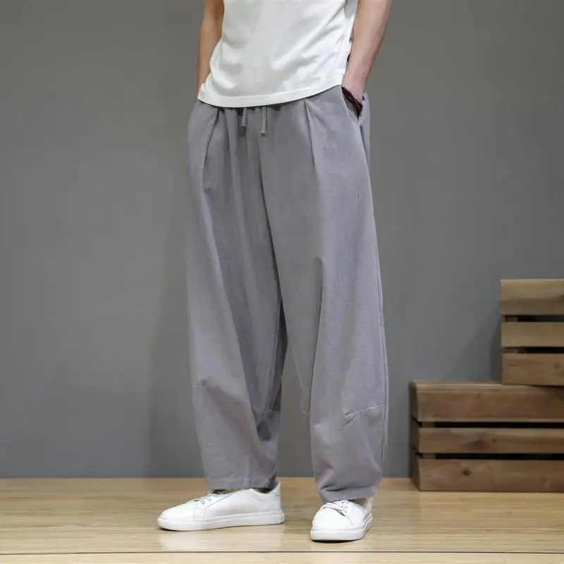 

Loose Linen Men's Casual Pants Summer Straight Leg Wide Leg Sports Cotton Linen Trousers Harajuku Sle All Seasons Long Trou...