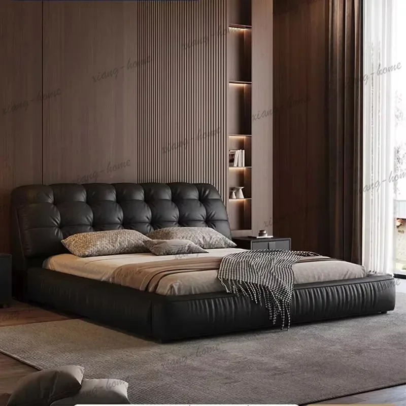 Loft Headrest Double Bed Style Nordic Black Sleeping Queen Double Bed Storage Floor Design