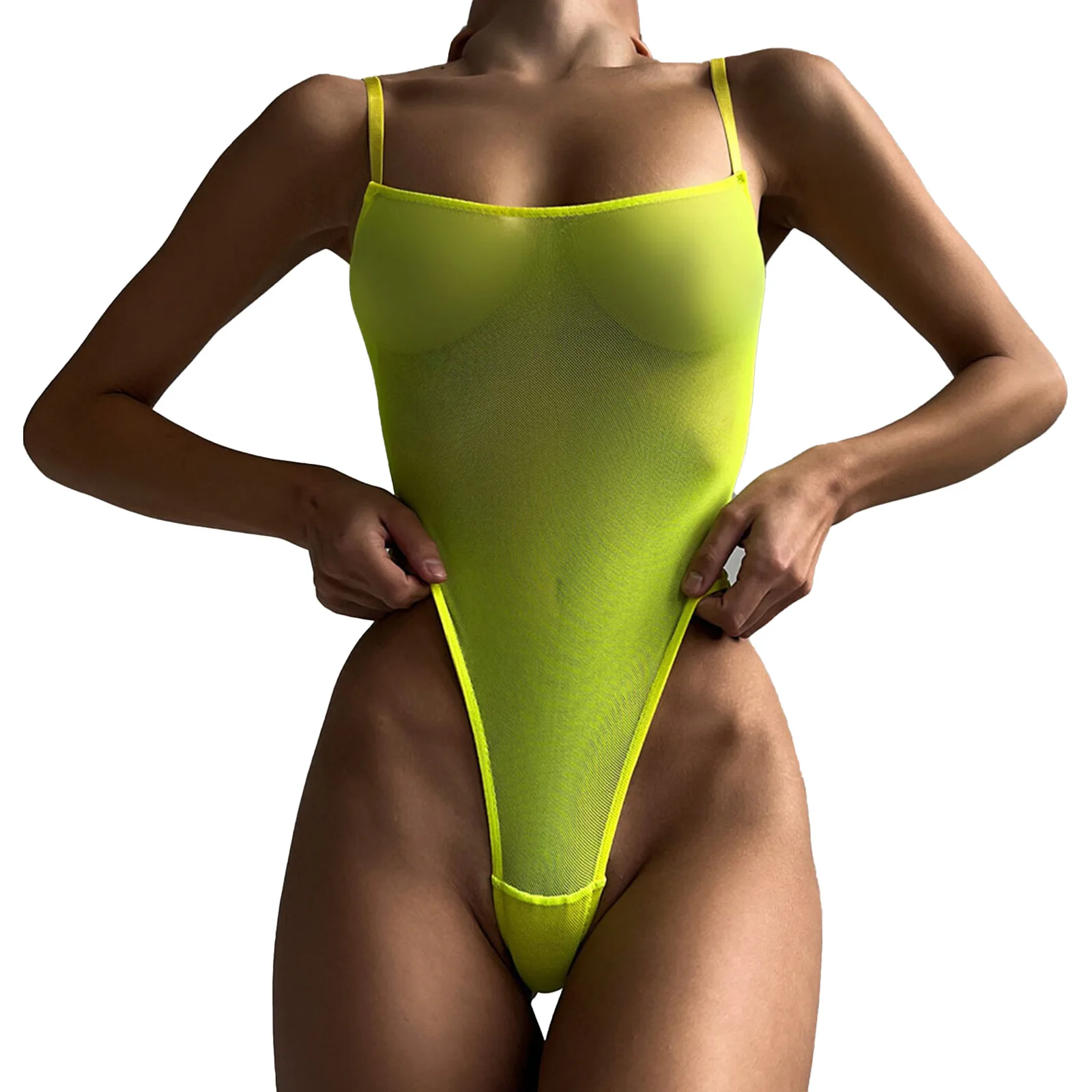 Sexy See-Through Mesh High Cut Female Swimwear One Piece Swimsuit Women Extreme String Thong Monokini Bather Bathing Suit