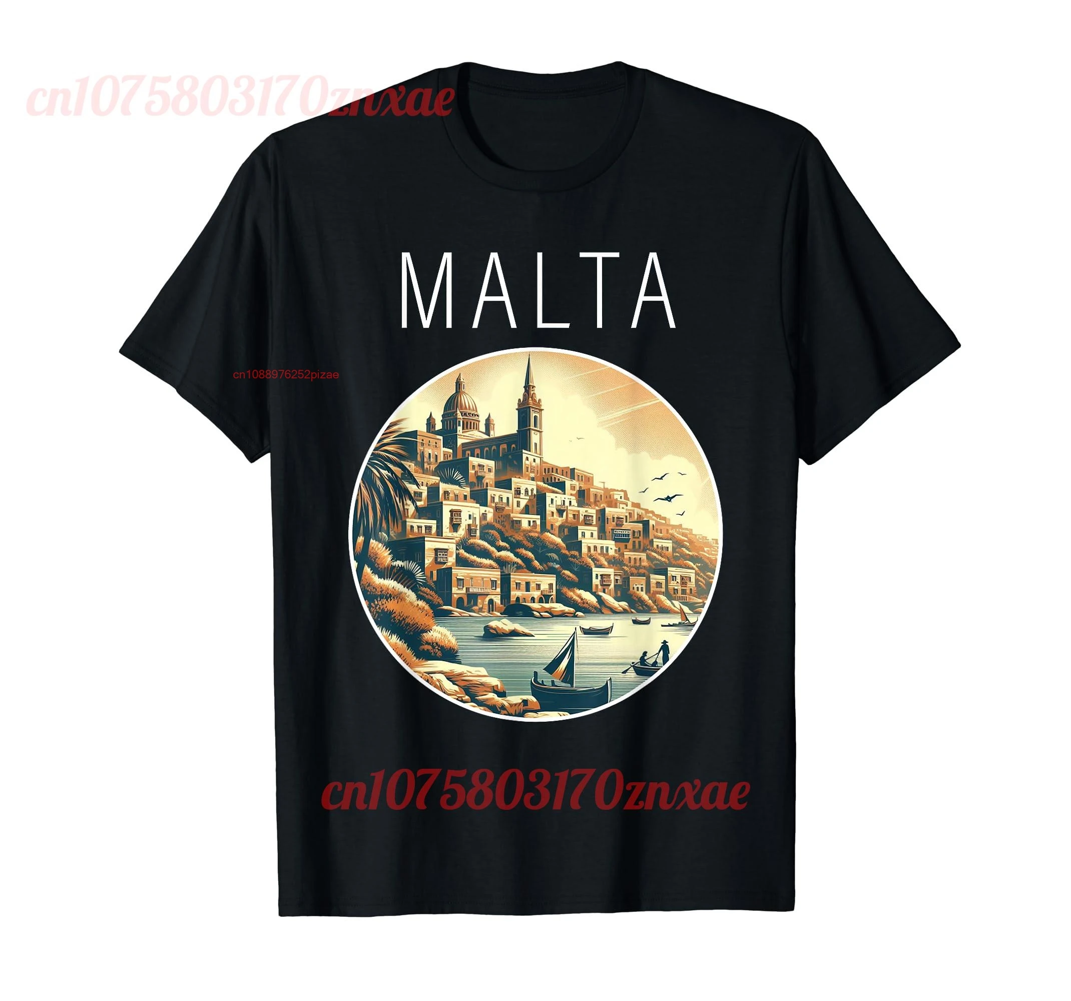 Camiseta Art Deco con paisaje de Malta, 100% algodón, camisetas UNISEX para hombres y mujeres, talla S-6XL