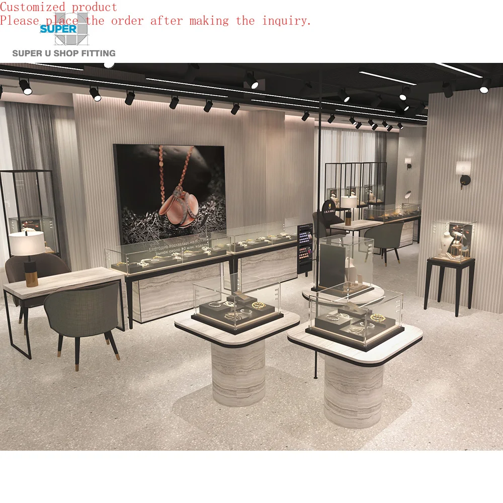 

Custom.Manufacturer Custom Necklace Accessories Vitrine Cabinet Modern Glass Jewellery Furniture Wooden Marble Jewelry Showcase