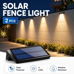 2 Pack Solar Wall Lights 4 LED Solar Fence Lights Outdoor Waterproof Solar Deck Lights Wall Lights for Fence Post Yard Pathway