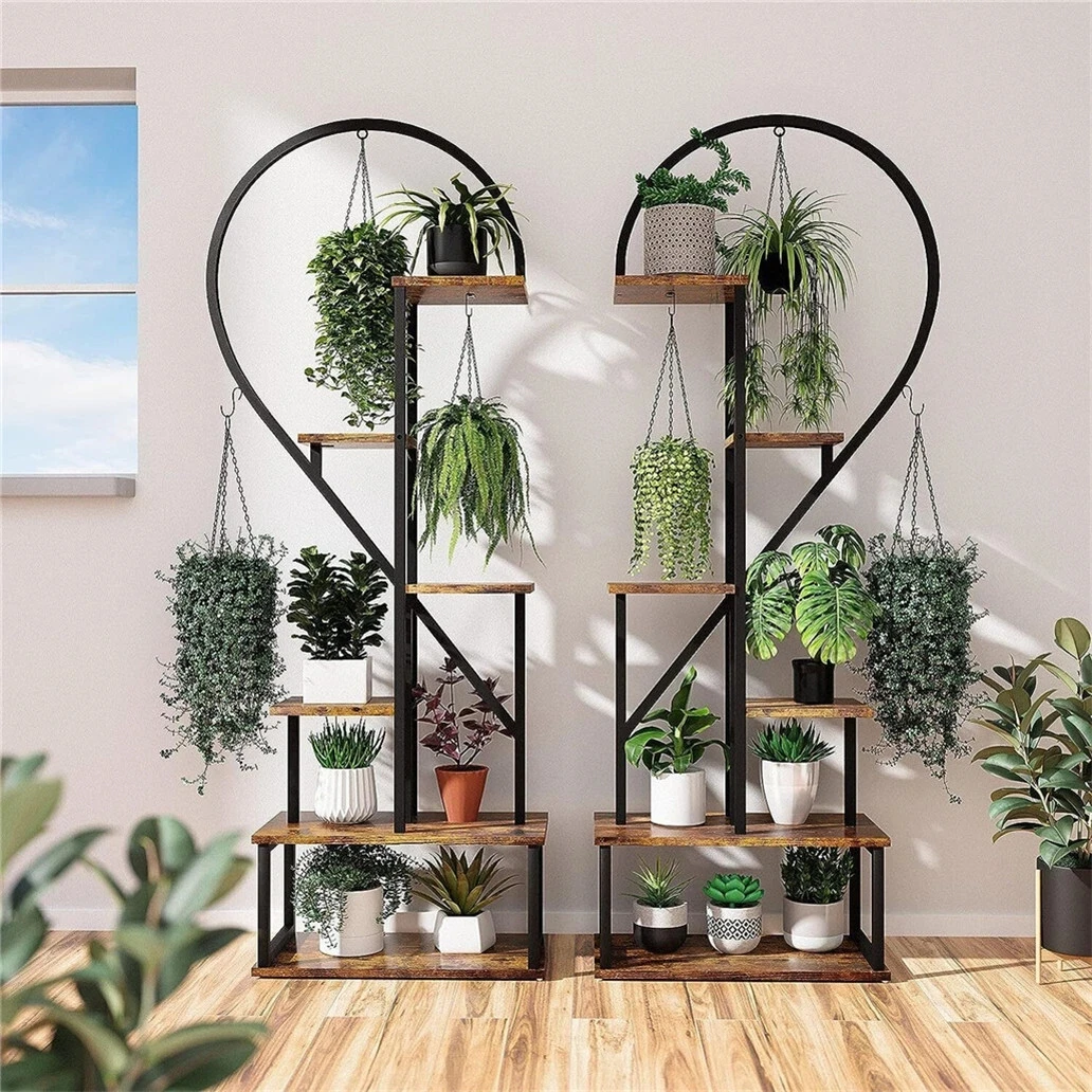 Plant Stand Half Heart Shaped Multiple Planter Rack Flower Display Home Creative Half Heart Ladder Hanging Plant Shelf Rack