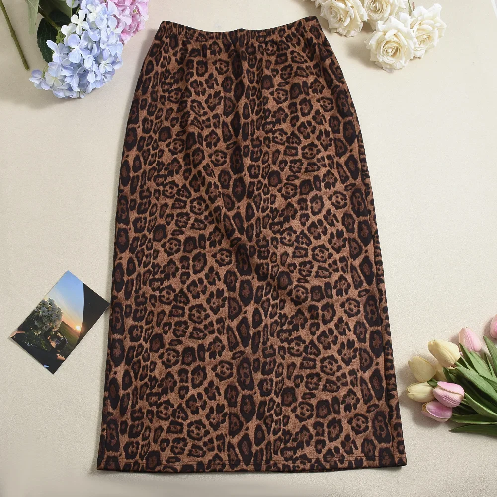 25 New Women's Sexy Leopard Slit Elastic Waist Elastic Leopard Print Skirts