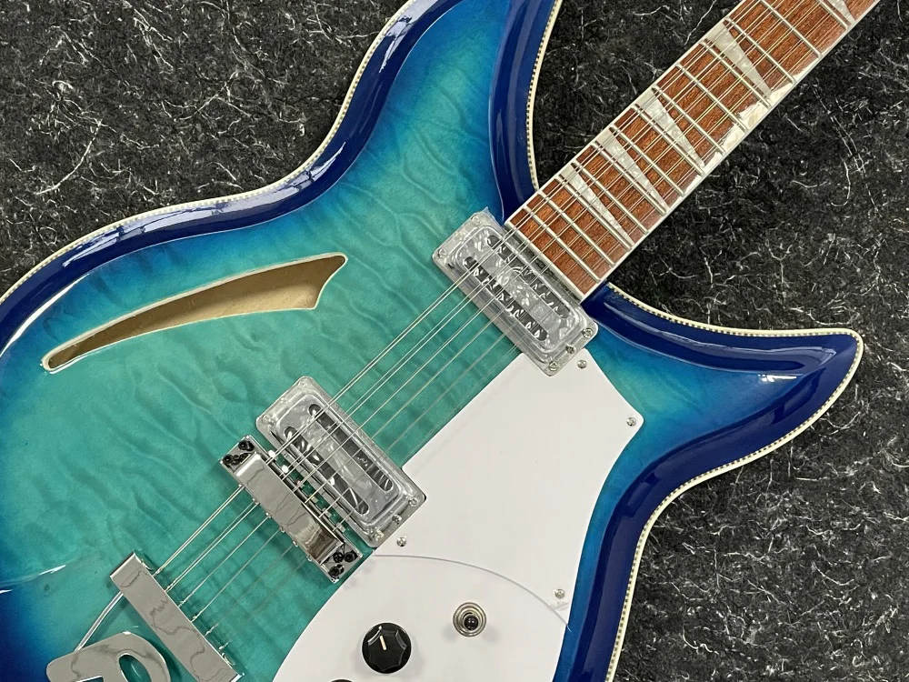 Electric Guitar with blue Wave Flame,R Shape Tailpiece,12 Strings, Rosewood Fingerboard, 381custom, free shipping