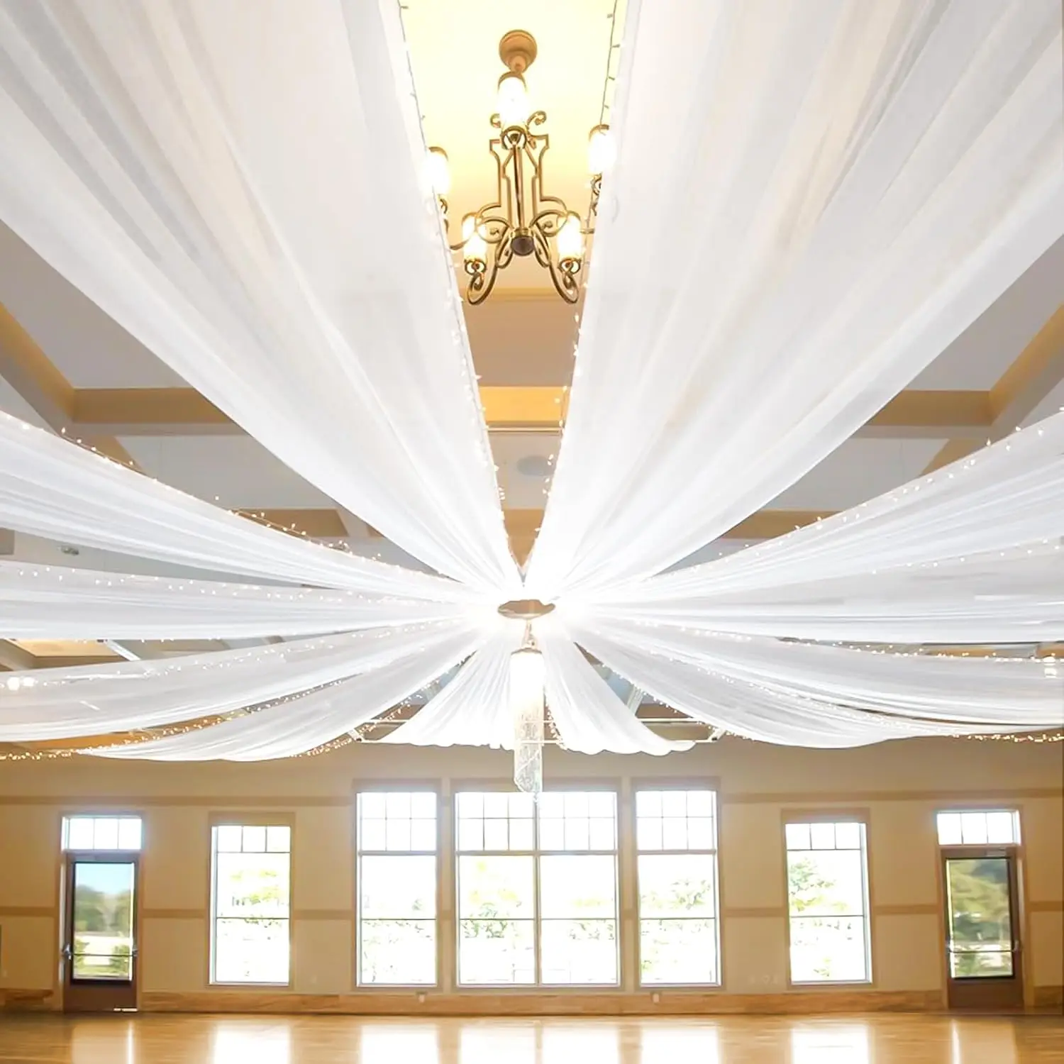 

4 Panels White Ceiling Drapes for Wedding Ceiling Drapes 5ftx20ft Wedding Arch Draping Fabric Sheer Curtains Chiffon Fabric Wedd
