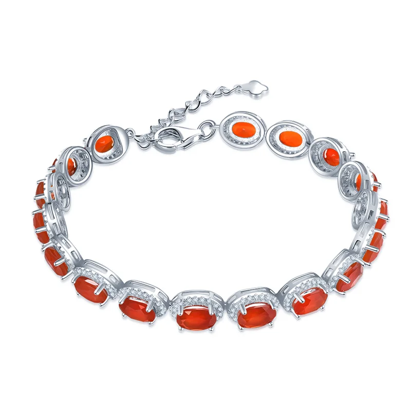 

Natural Agate Bracelet for Women 925 Silver Original Gift for Girls Classic Fashion Jewelry 7.25 Inches Long Birthday