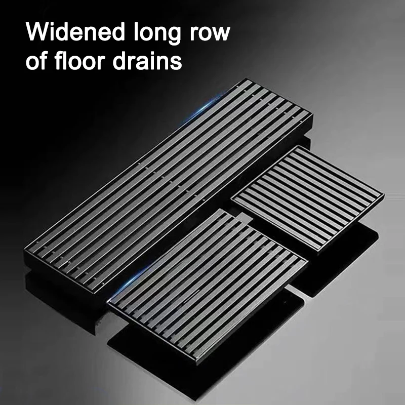 

Sliver/Black/Grey Floor Drain 304 Stainless Steel Solid Bamboo Row Surface Long Strip Anti-Odor Floor Drain for Bathroom Toilet